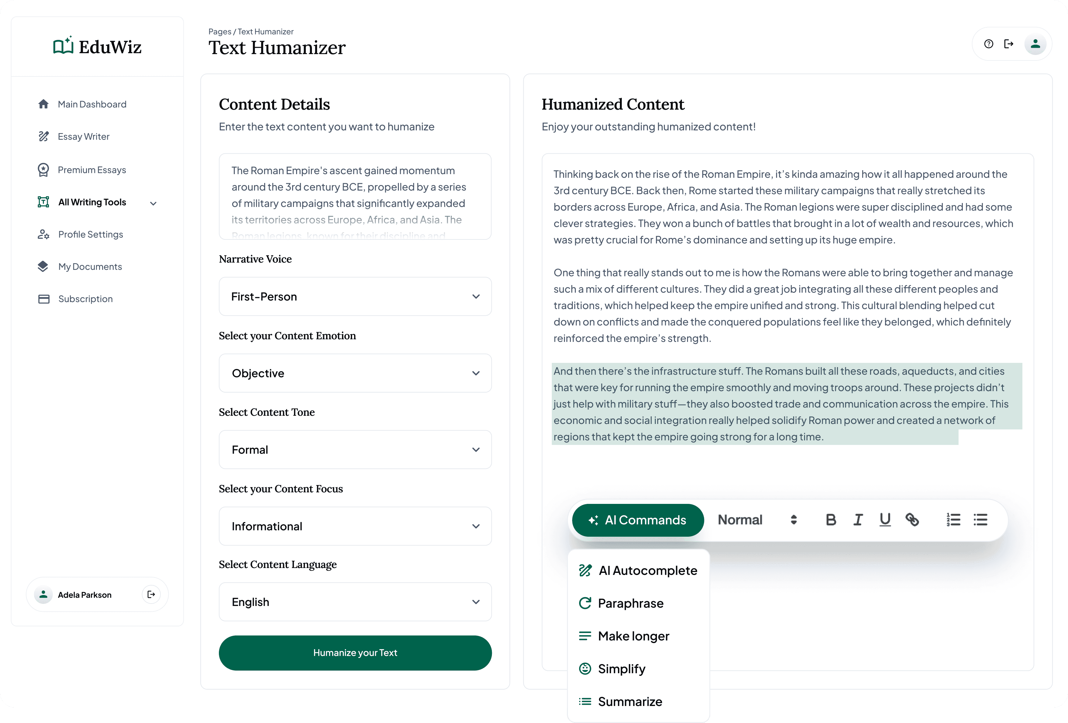 free ai text humanizer writer generator tool - eduwiz.ai