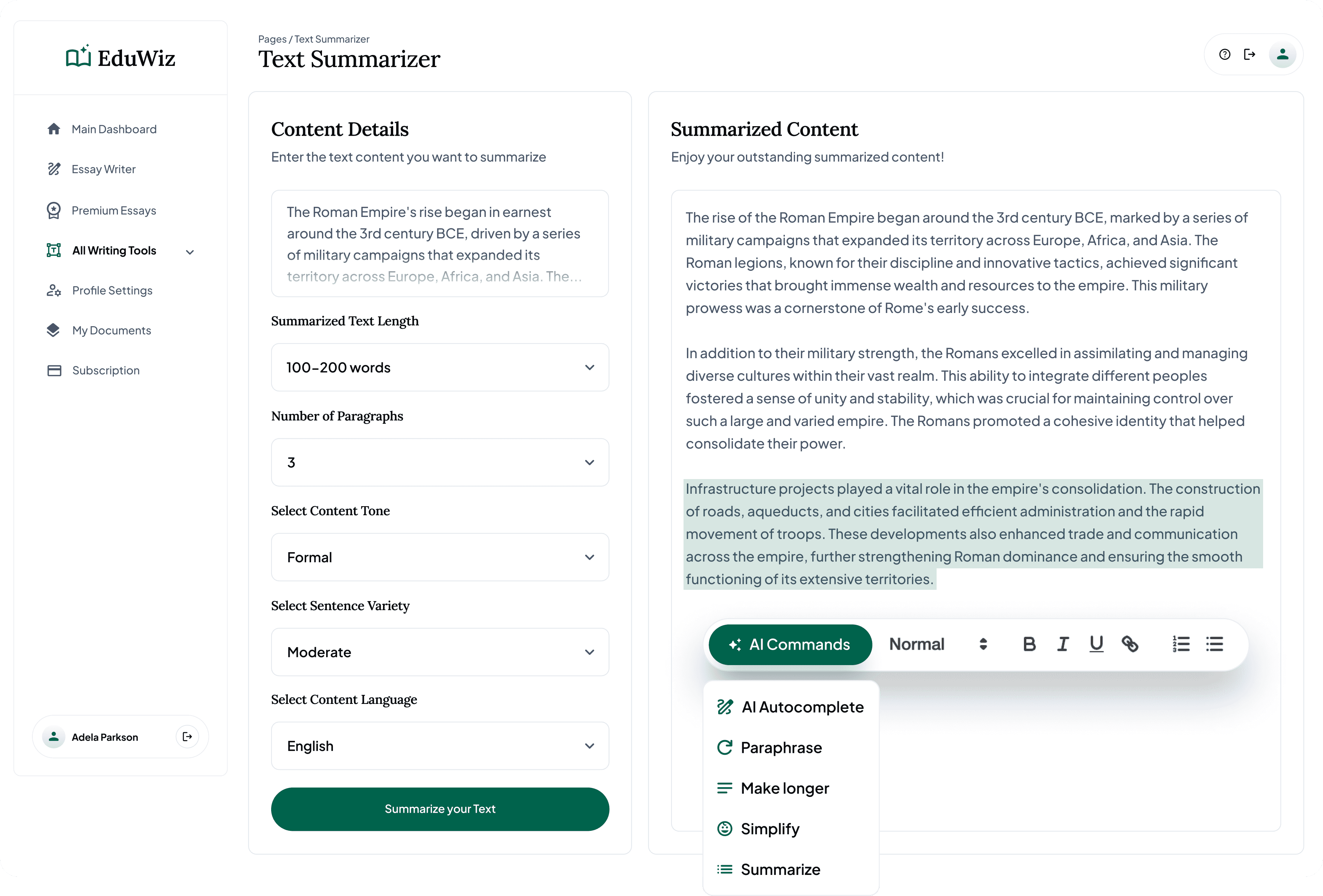 free ai text summarizer writer generator tool - eduwiz.ai