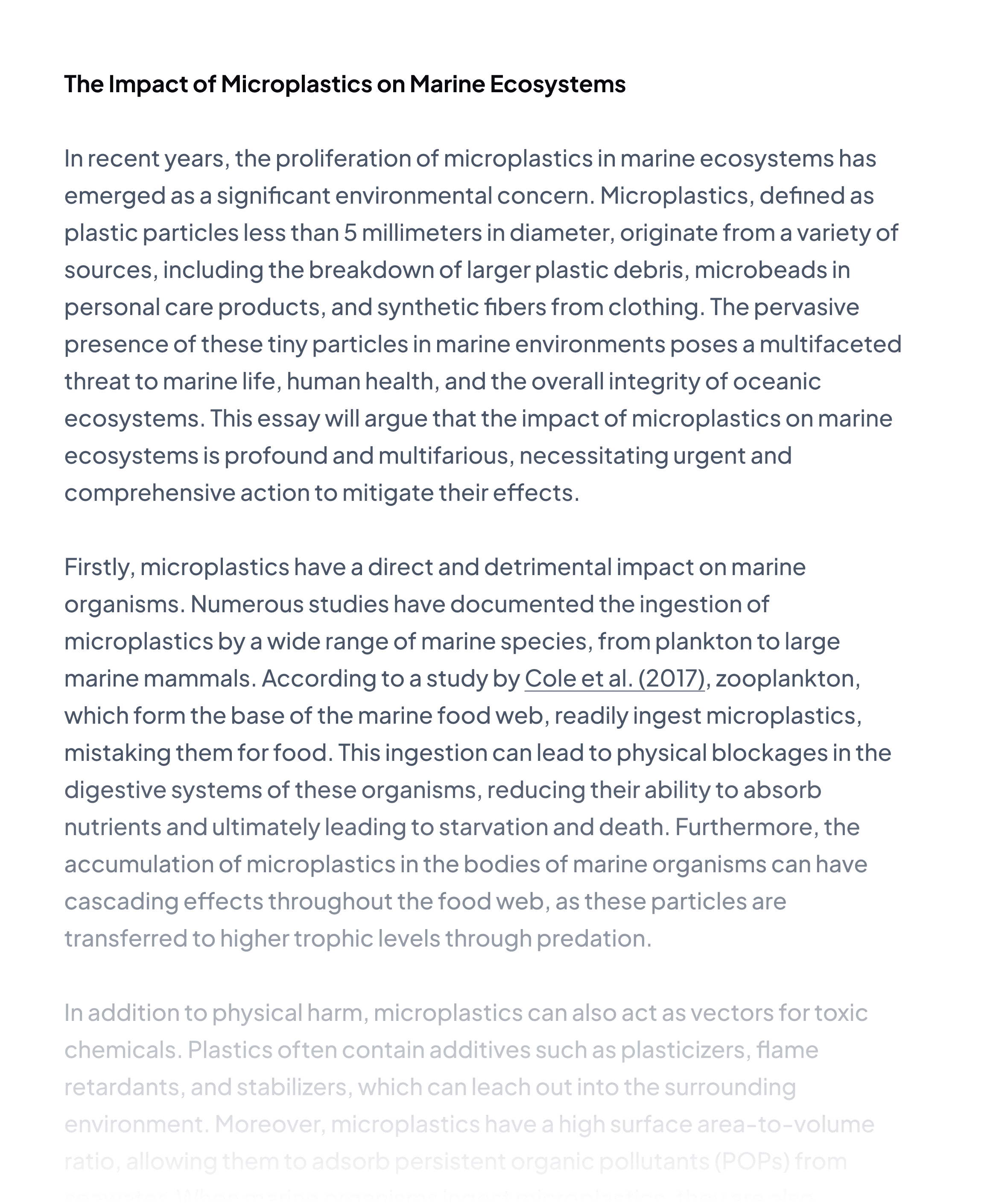 The impact of microplastics on marine ecosystems