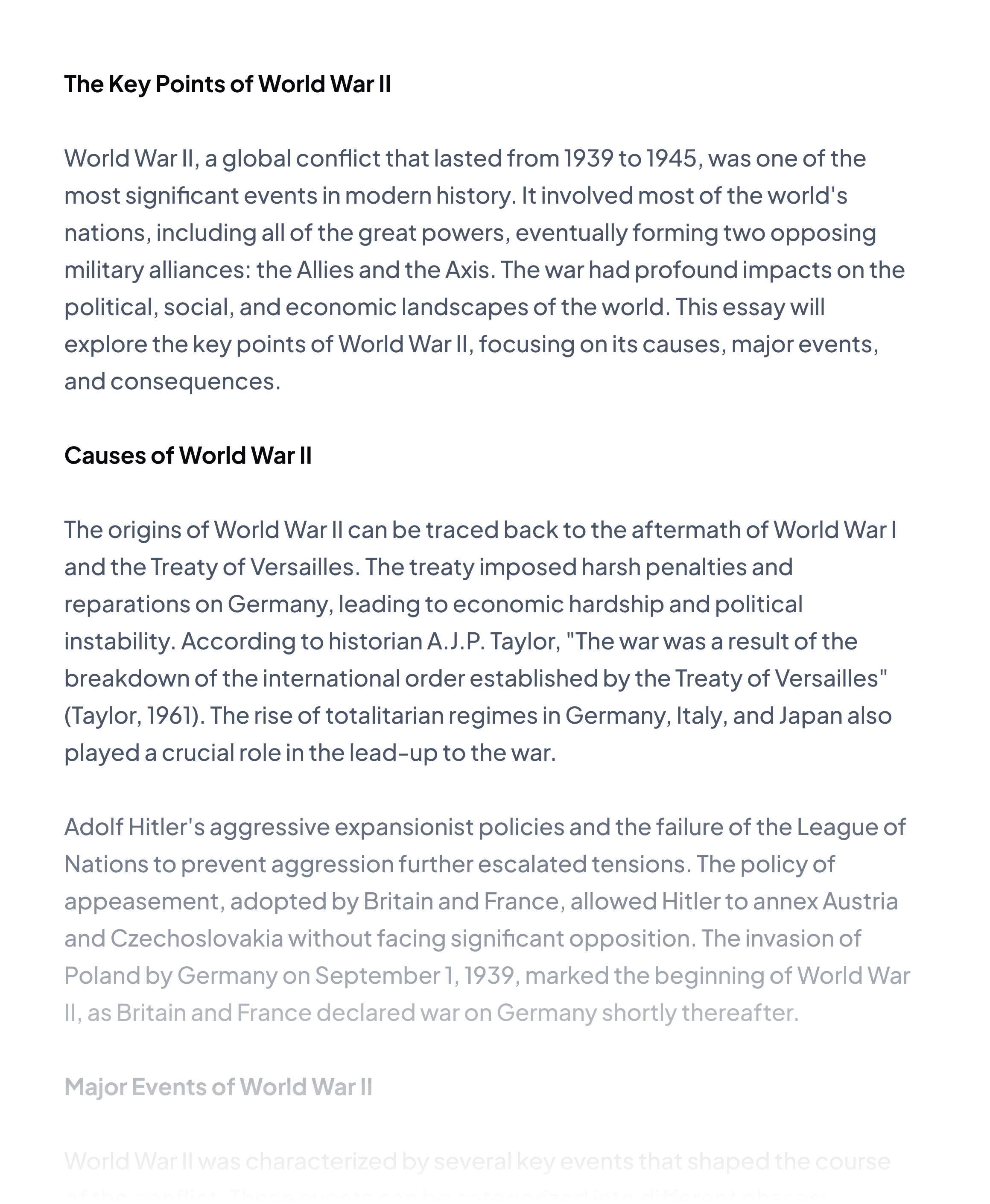 The key points of the World War II